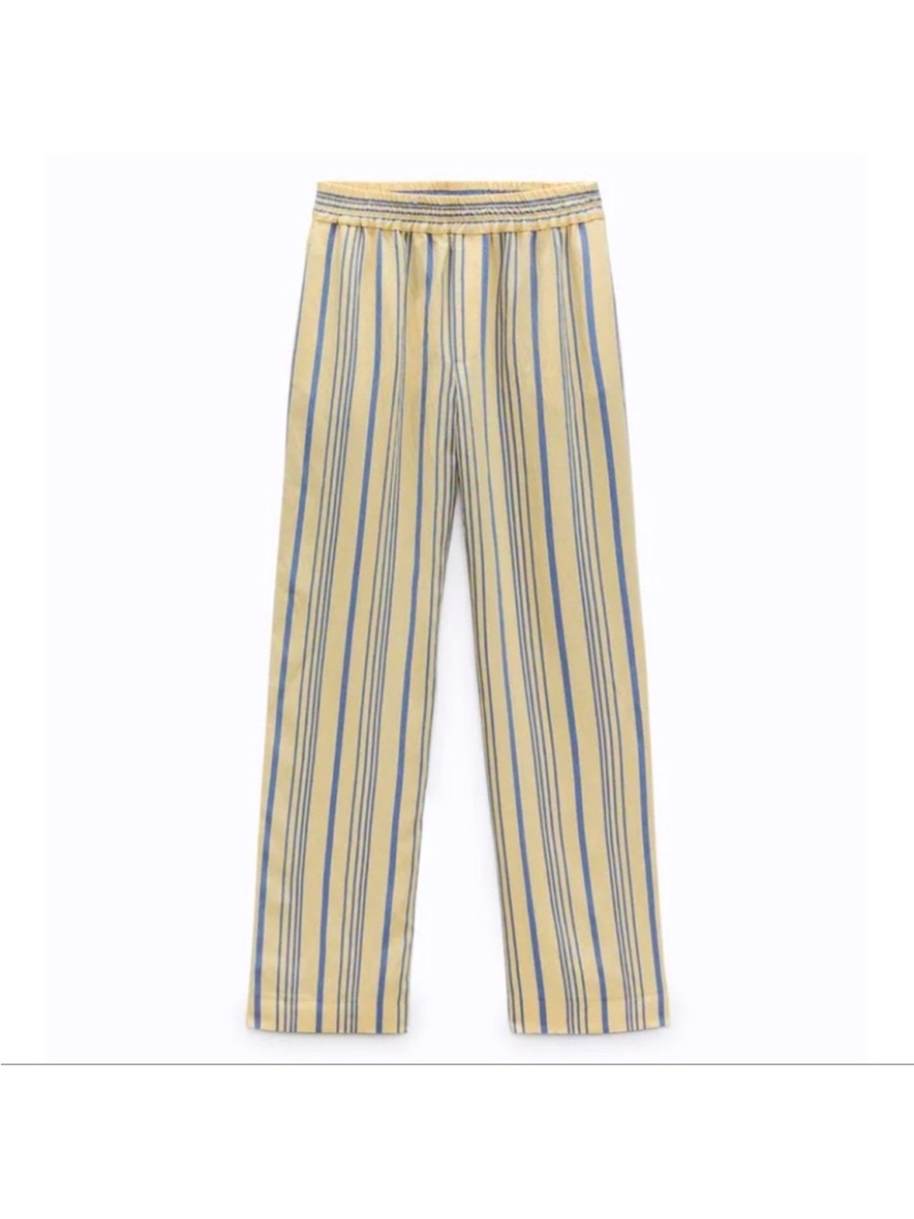 Zara Yellow & Blue Striped boxer style Wide-Leg Pants